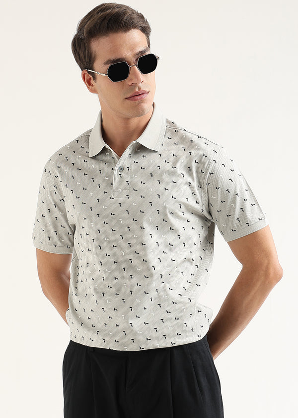 Ash Grey Crest Pattern Polo T-Shirt