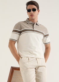 Truffle Beige Harlow Stripe Knit Polo T-Shirt