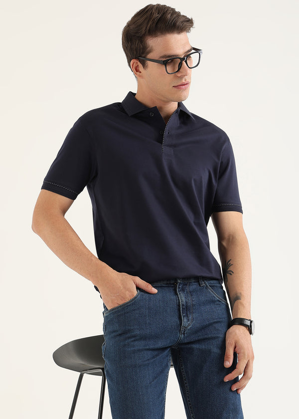 Midnight Navy Mercerised Cotton Polo T-Shirt