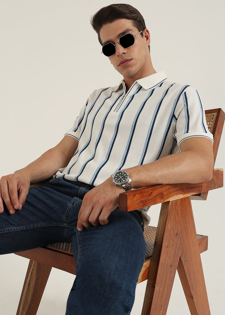 Steel Blue Cortéz Knit Half Zip Polo T-Shirt