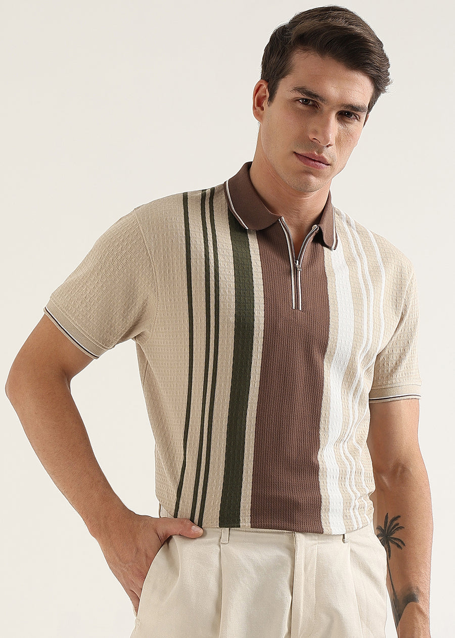 Mocha Olive Lucente Half Zip Polo T-Shirt
