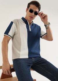 Air Force Blue Half-Zip Structured Polo T-Shirt