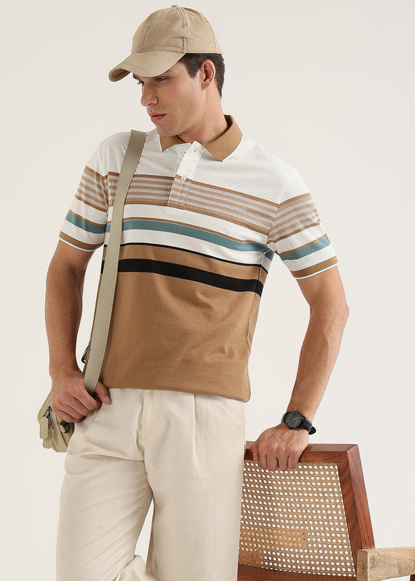 Linea Camel Structured Polo T-Shirt