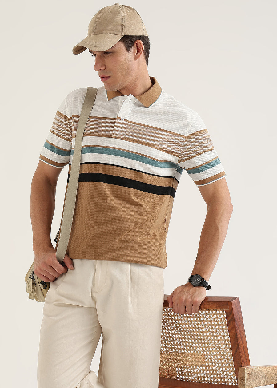 Linea Camel Structured Polo T-Shirt