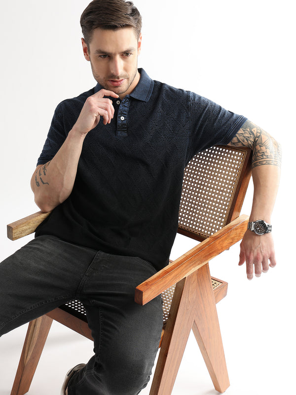 Chaos Black Heavy Textured Polo T-shirt