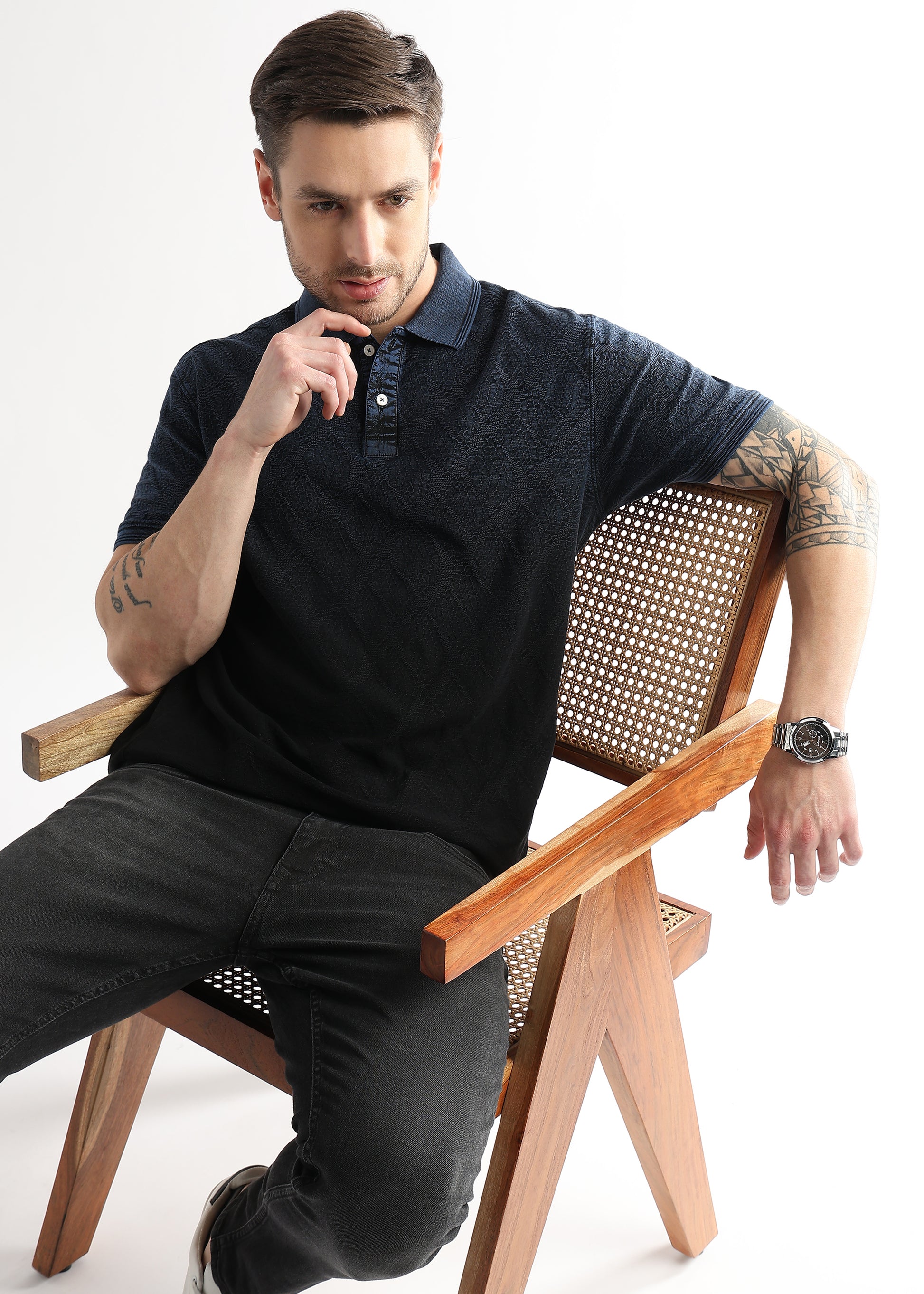 Chaos Black Heavy Textured Polo T-shirt