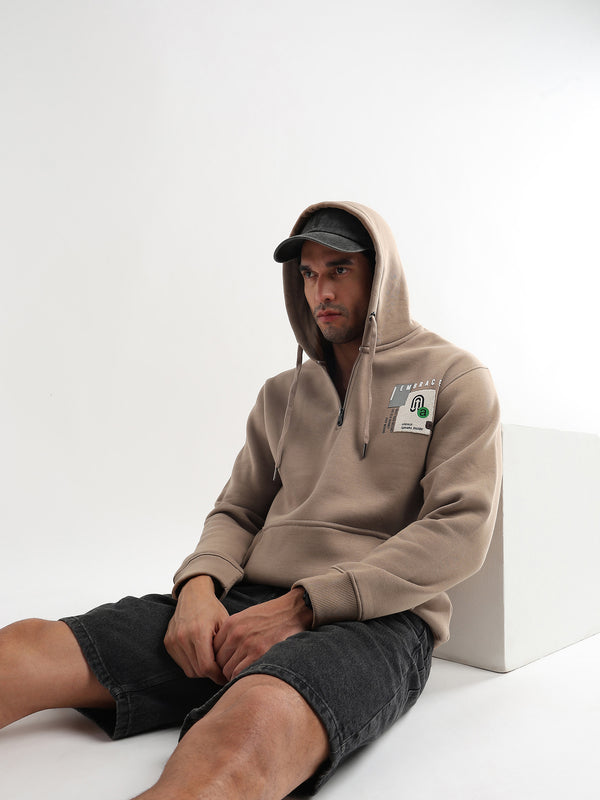 Embrace Biscuit Brown Zip-Top Cotton Hoodie