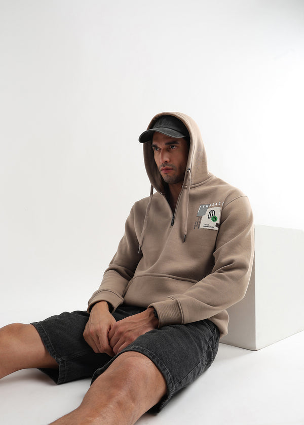 Embrace Biscuit Brown Zip-Top Cotton Hoodie