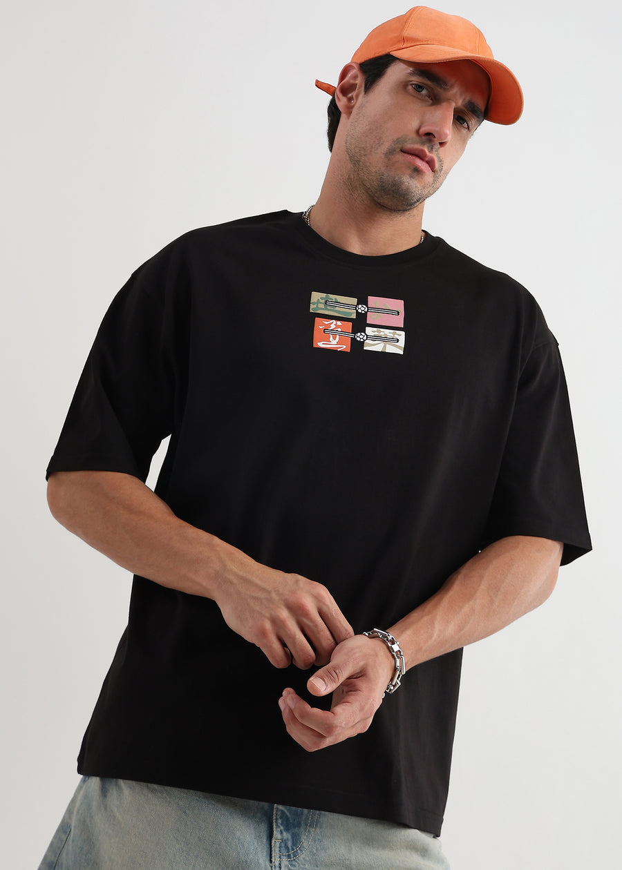 Underworld Black Japanese Patchwork Oversized T-Shirt