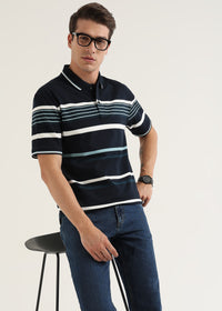 Midnight Navy Striped Polo T-Shirt