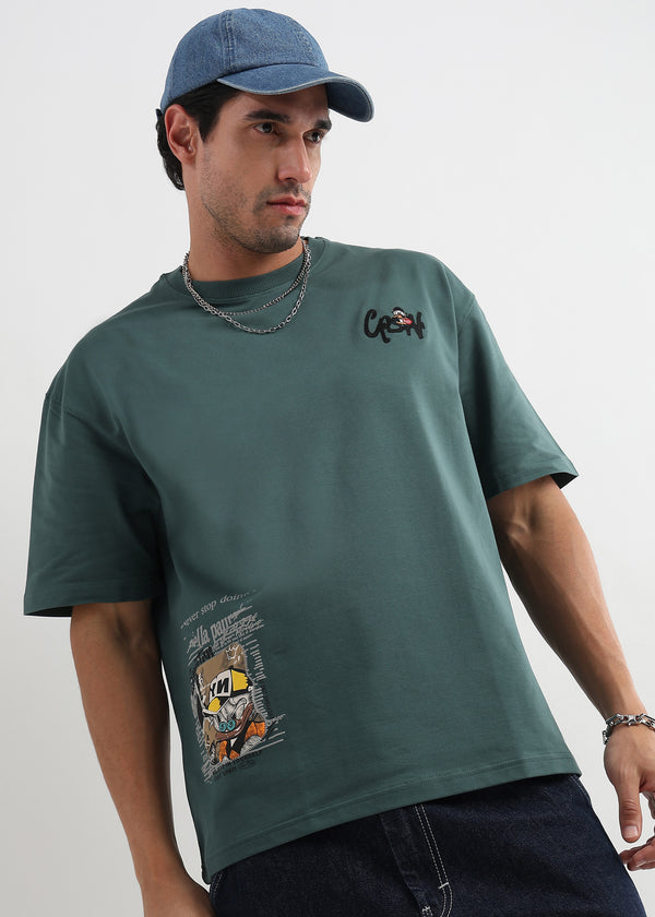 Treking Green Chaos Print Oversized T-Shirt