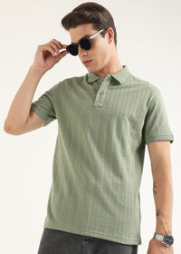 Matcha Stone Self Structured Knit Polo T-Shirt