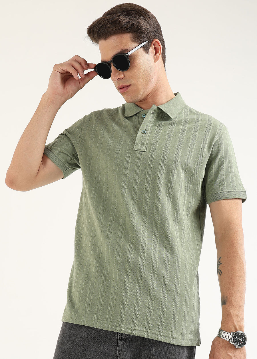 Matcha Stone Self Structured Knit Polo T-Shirt
