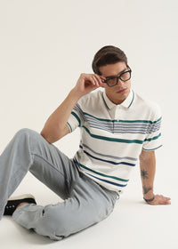 Ocean White Striped Polo T-Shirt