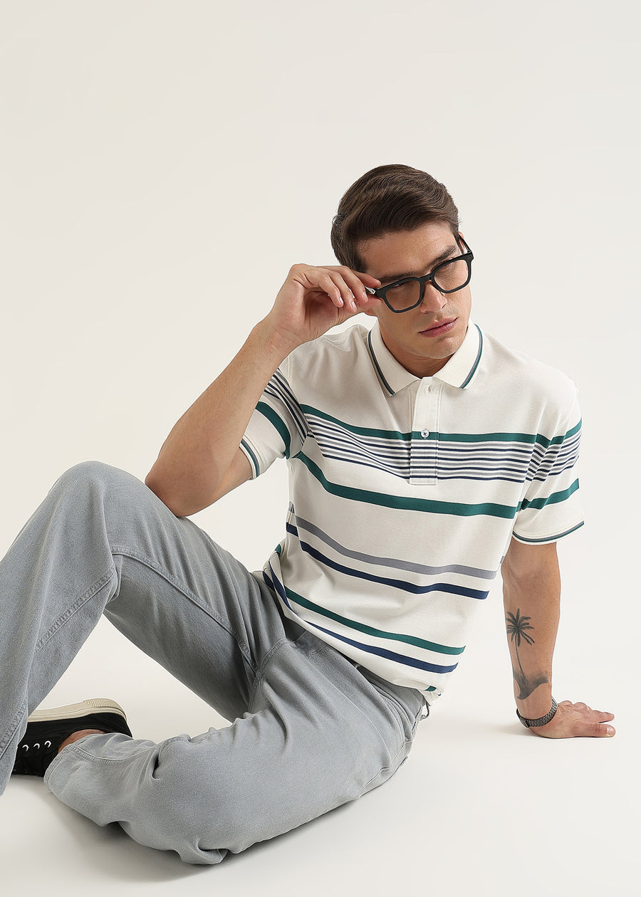 Ocean White Striped Polo T-Shirt