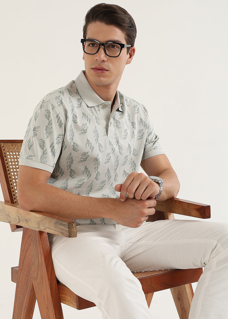 Ice Grey Maison Patterned Polo T-Shirt