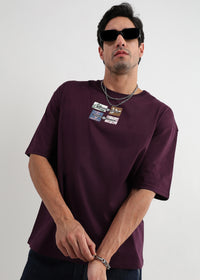 Cordovan Maroon Japanese Patchwork Oversized T-Shirt