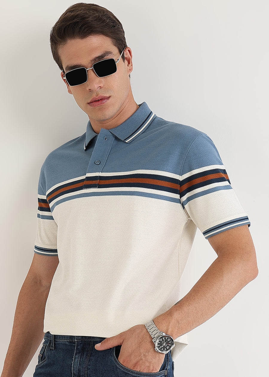 Harbour Blue Harlow Stripe Knit Polo T-Shirt
