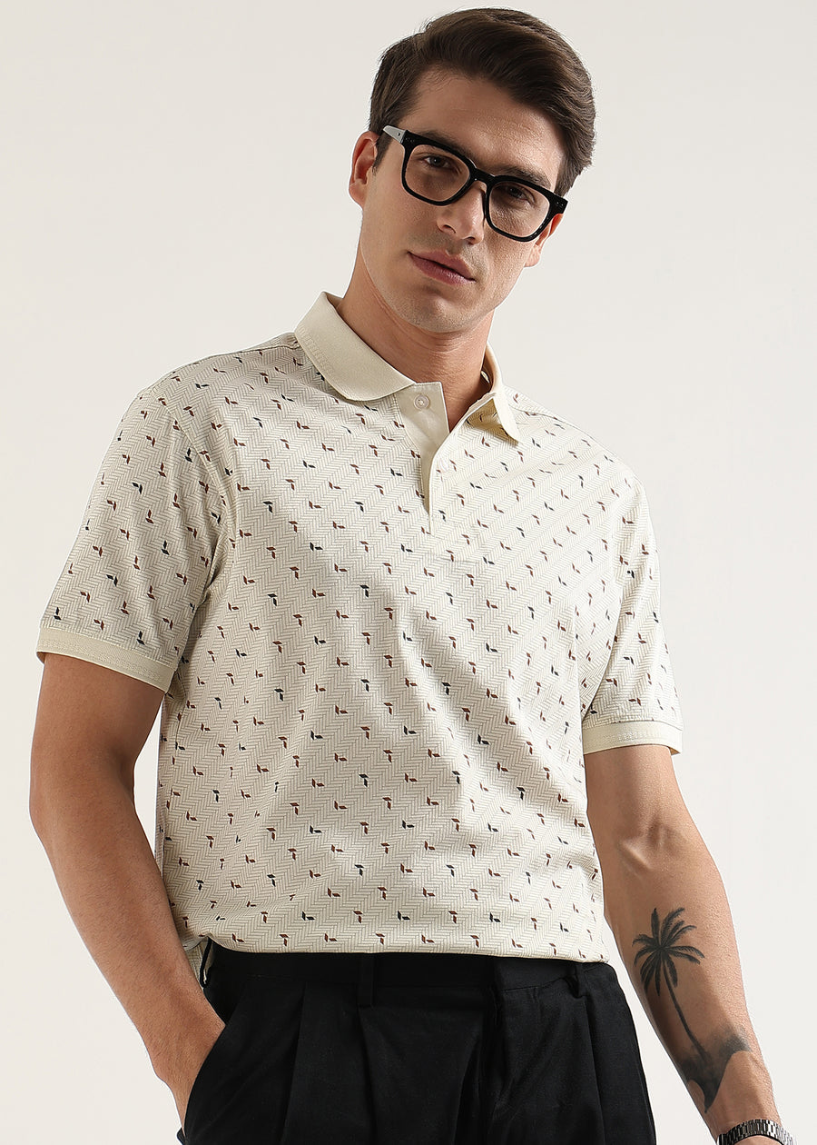 Ivory Crest Pattern Polo T-Shirt