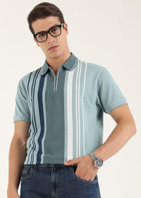 Mist Blue Lucente Half Zip Polo T-Shirt