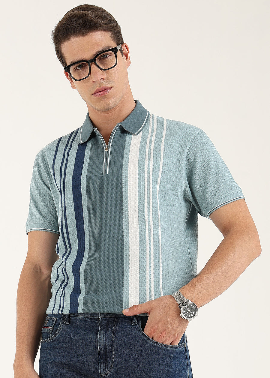 Mist Blue Lucente Half Zip Polo T-Shirt