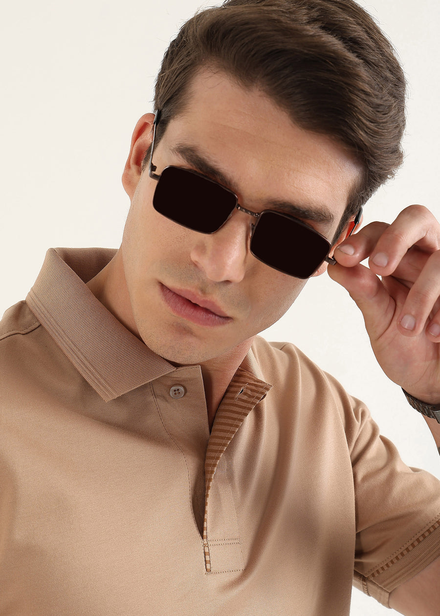 Mocha Cream Mercerised Cotton Polo T-Shirt