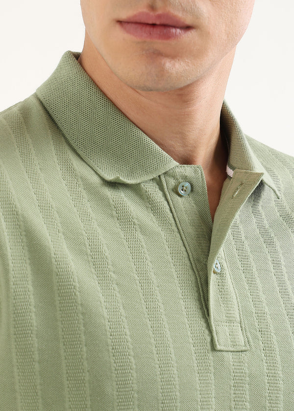 Matcha Stone Self Structured Knit Polo T-Shirt