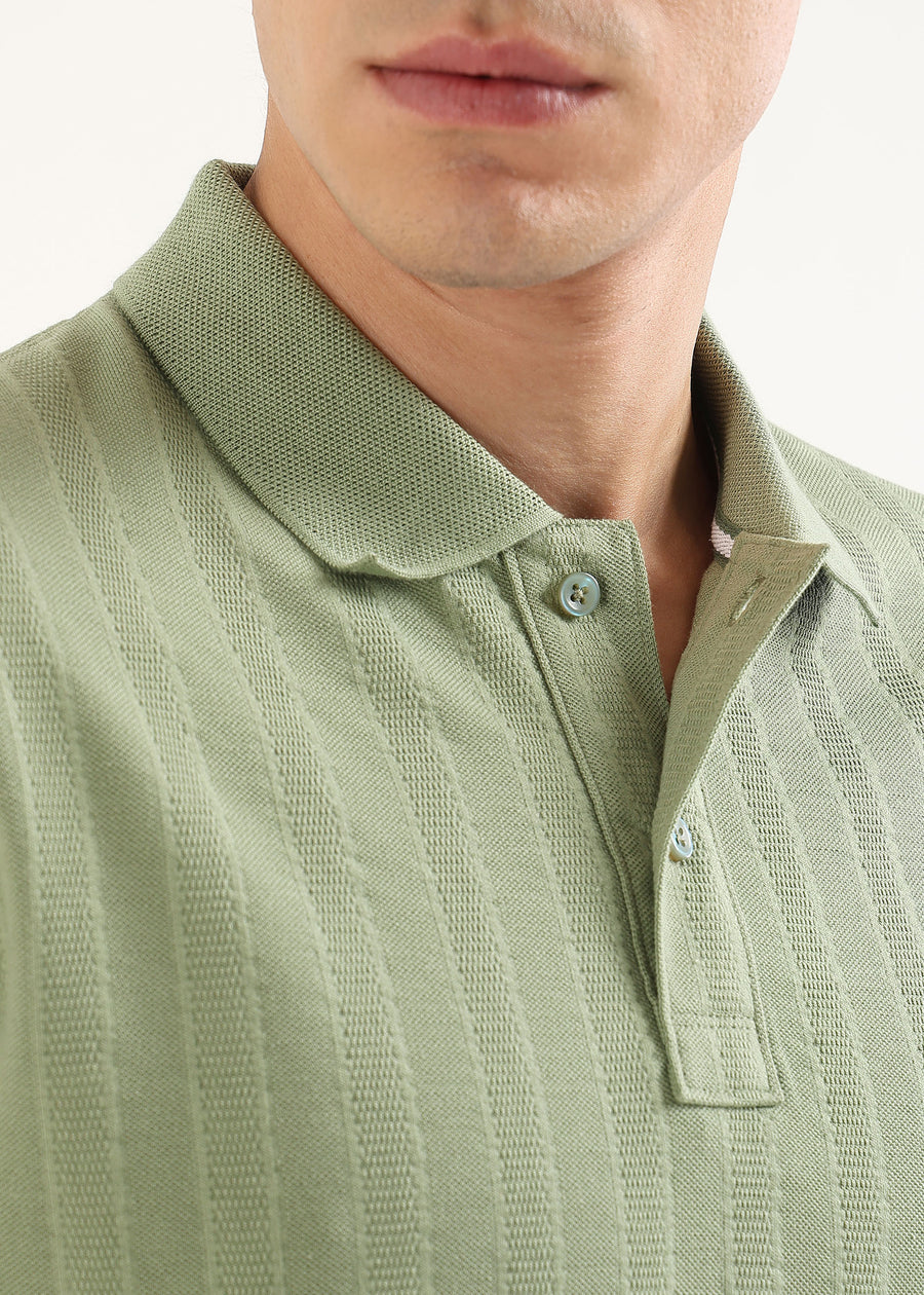 Matcha Stone Self Structured Knit Polo T-Shirt