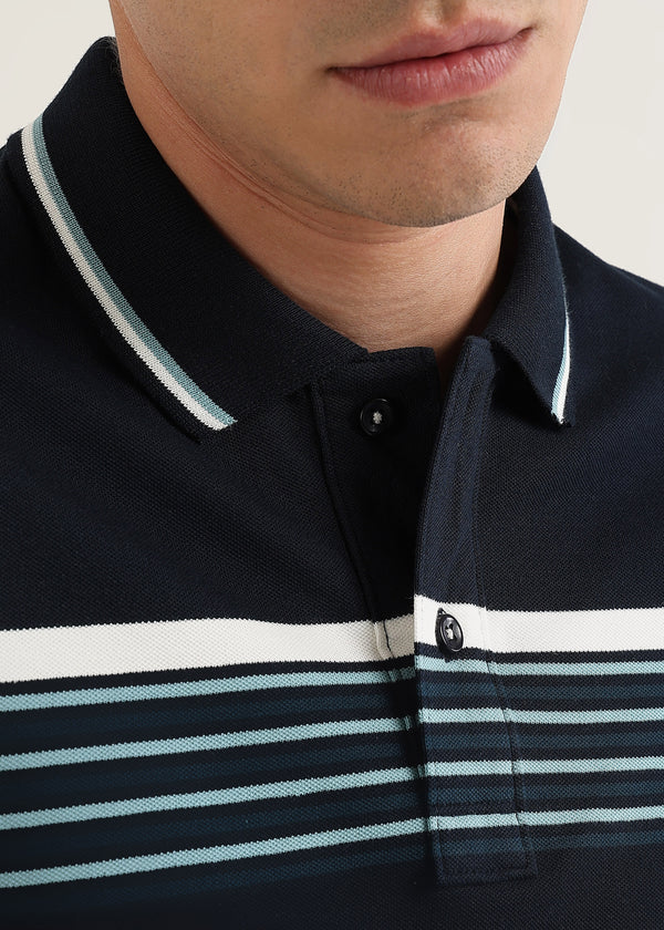 Midnight Navy Striped Polo T-Shirt