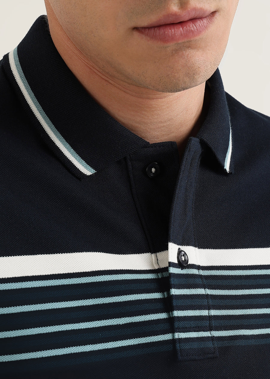 Midnight Navy Striped Polo T-Shirt