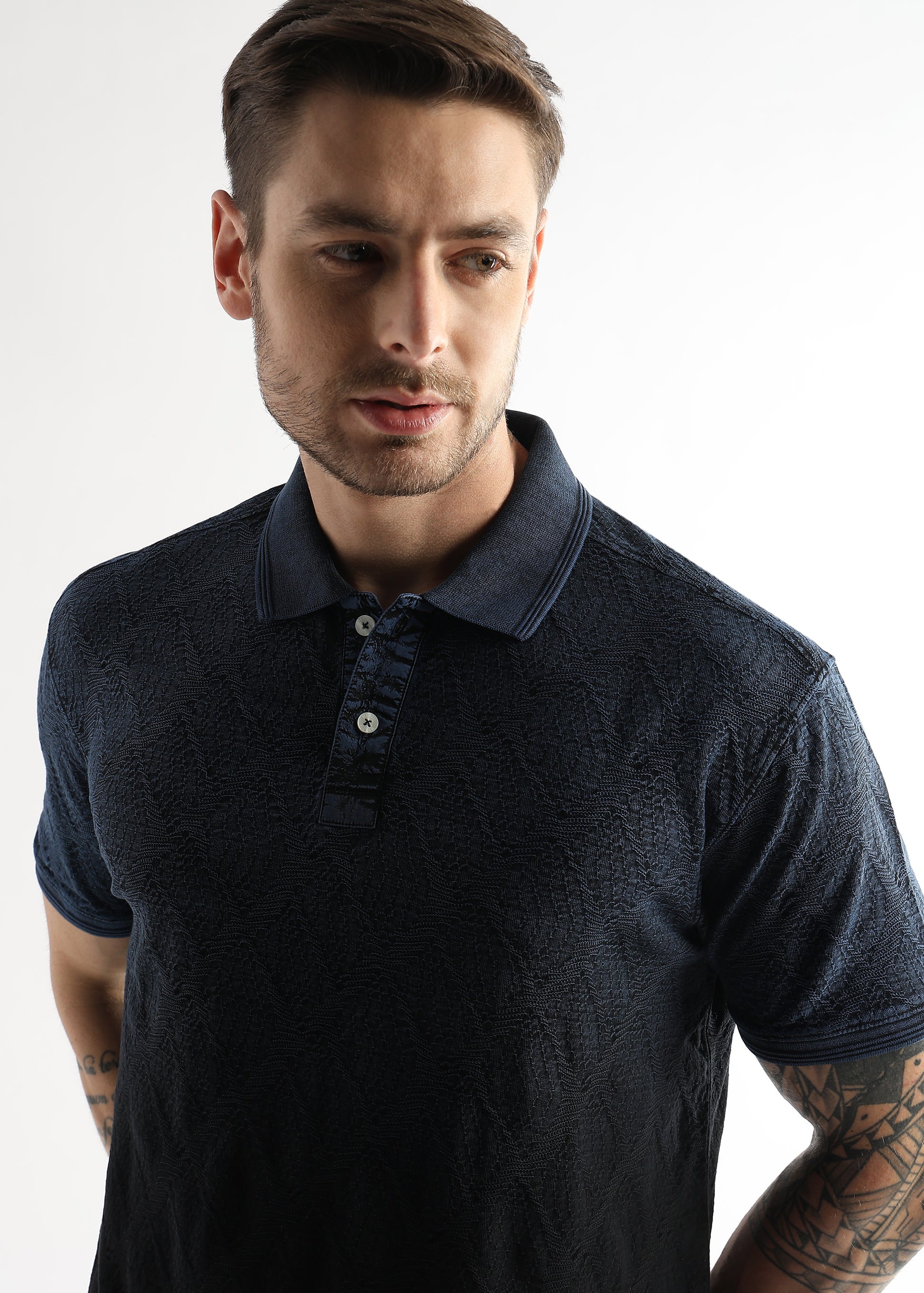 Chaos Black Heavy Textured Polo T-shirt