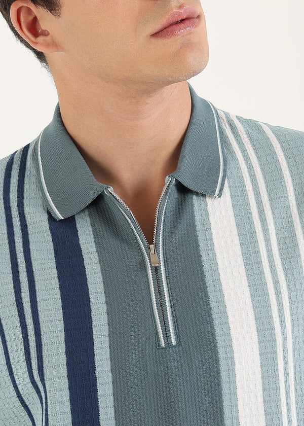 Mist Blue Lucente Half Zip Polo T-Shirt