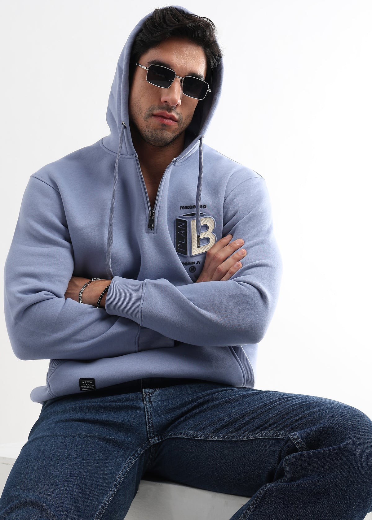 Plan B Quilt Blue Zip-Top Hoodie