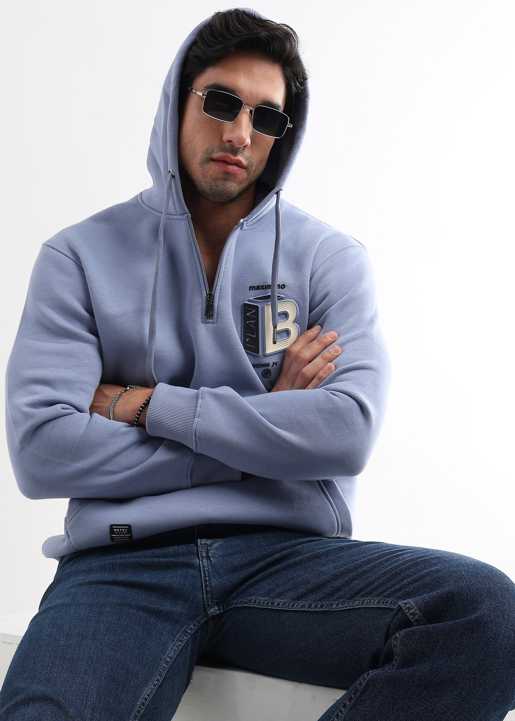 Plan B Quilt Blue Zip-Top Hoodie