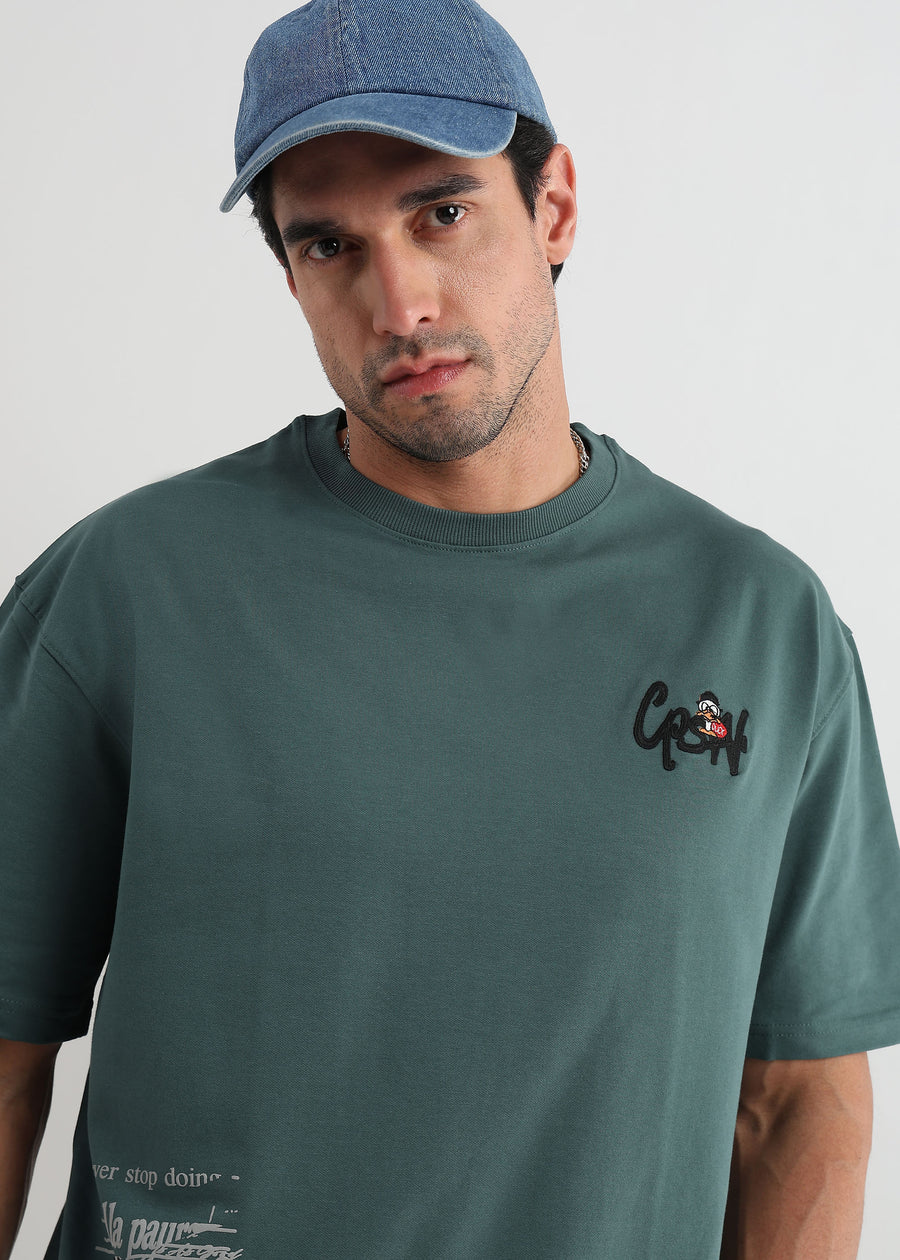 Treking Green Chaos Print Oversized T-Shirt