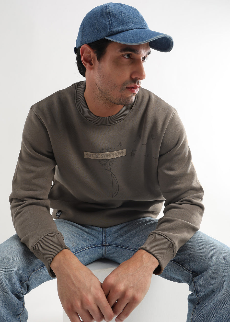 Nature Symphony Biscuit Brown Embroided Sweatshirt