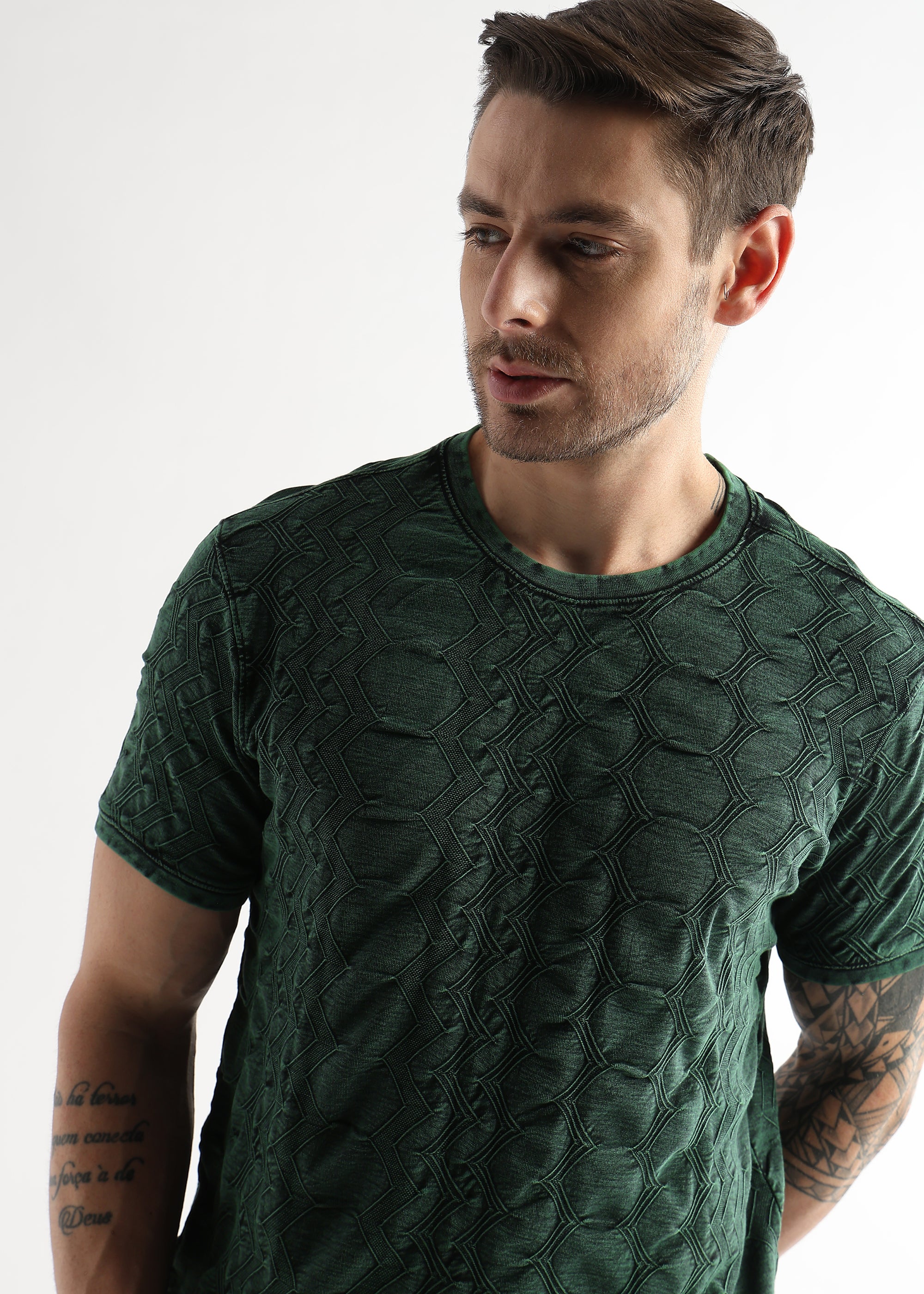 Rainforest Green Textured Hexa Crewneck