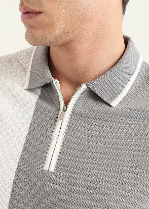 Ash Grey Half-Zip Structured Polo T-Shirt