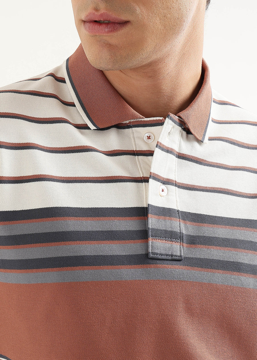 Rust Clay Heritage Striped Polo T-Shirt
