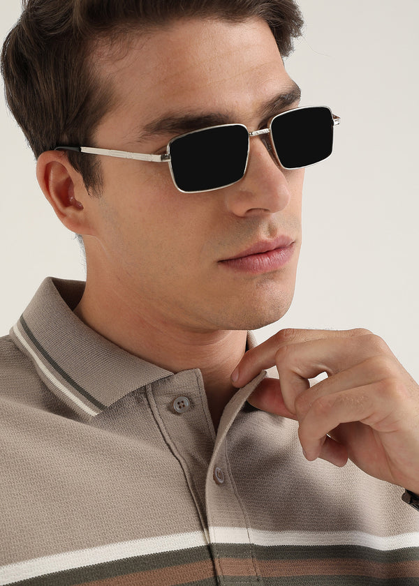 Truffle Beige Harlow Stripe Knit Polo T-Shirt