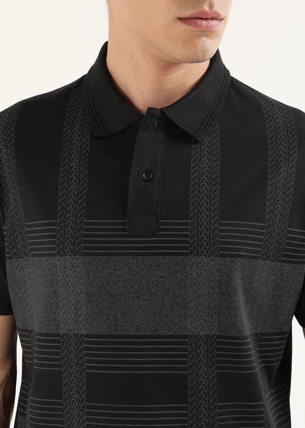Noir Meridian Geometric Polo T-Shirt