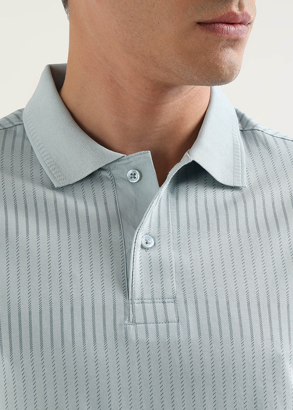 Ether Blue Striata Mercerised Cotton Polo T-Shirt