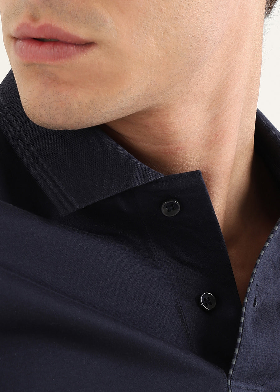 Midnight Navy Mercerised Cotton Polo T-Shirt