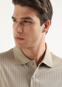 Sand Beige Striata Mercerised Cotton Polo T-Shirt