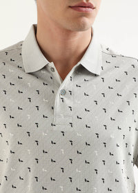 Ash Grey Crest Pattern Polo T-Shirt