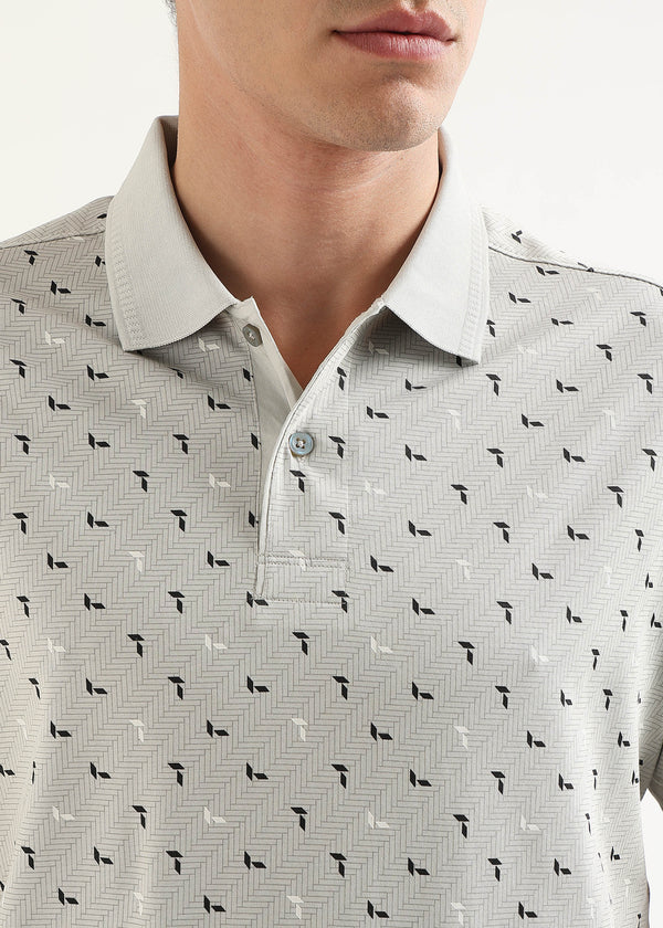 Ash Grey Crest Pattern Polo T-Shirt