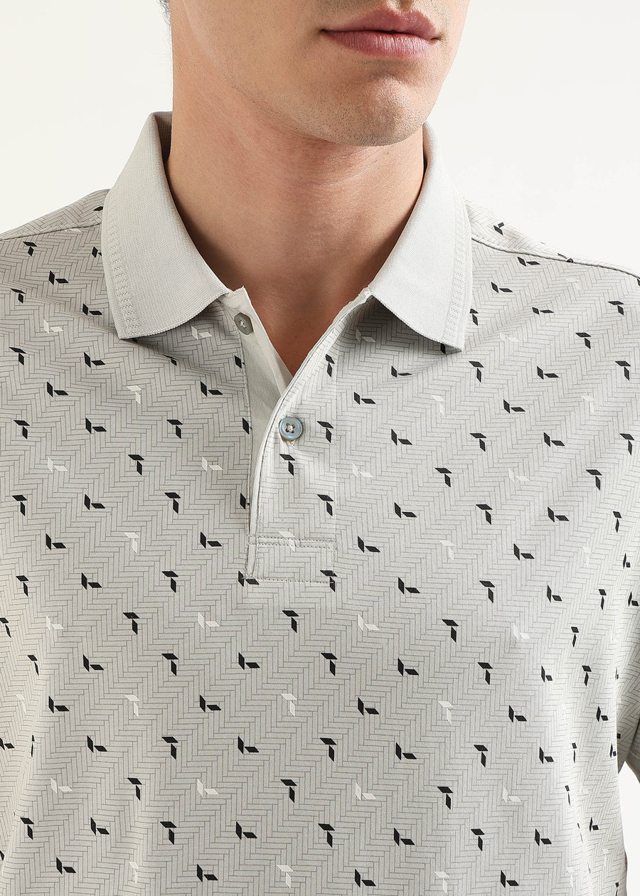 Ash Grey Crest Pattern Polo T-Shirt
