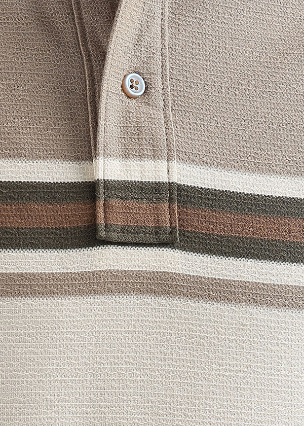 Truffle Beige Harlow Stripe Knit Polo T-Shirt