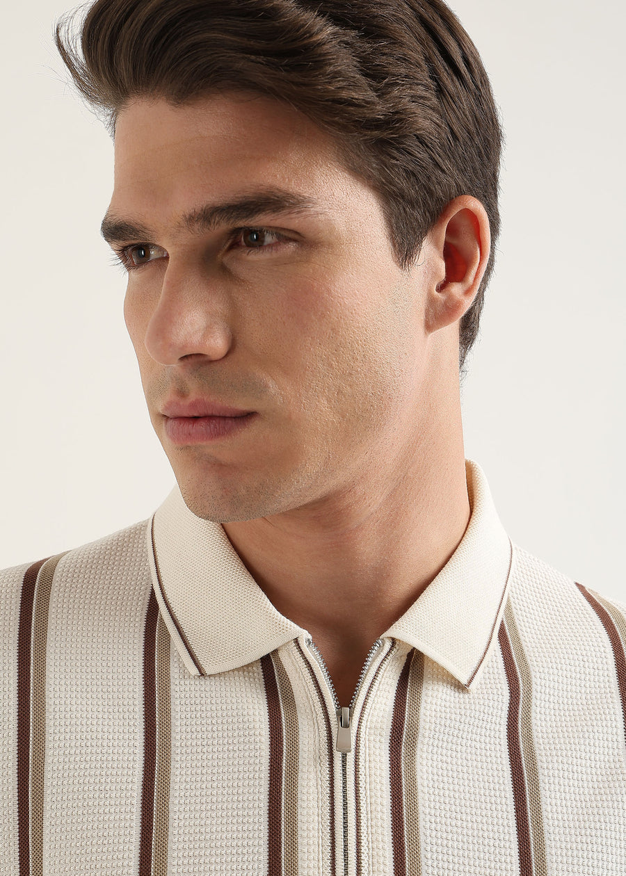 Espresso Brown Cortéz Knit Half Zip Polo T-Shirt