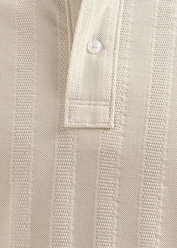 Vanilla Cream Self Structured Knit Polo T-Shirt